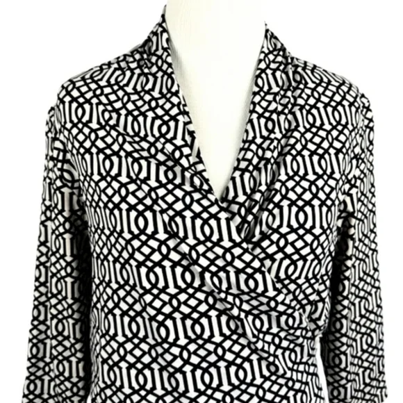 🛍SALE J.Mclaughlin Catalina Cloth Faux Wrap Geometric 3/4 Sleeve Dress. Sz. L - Picture 2 of 7